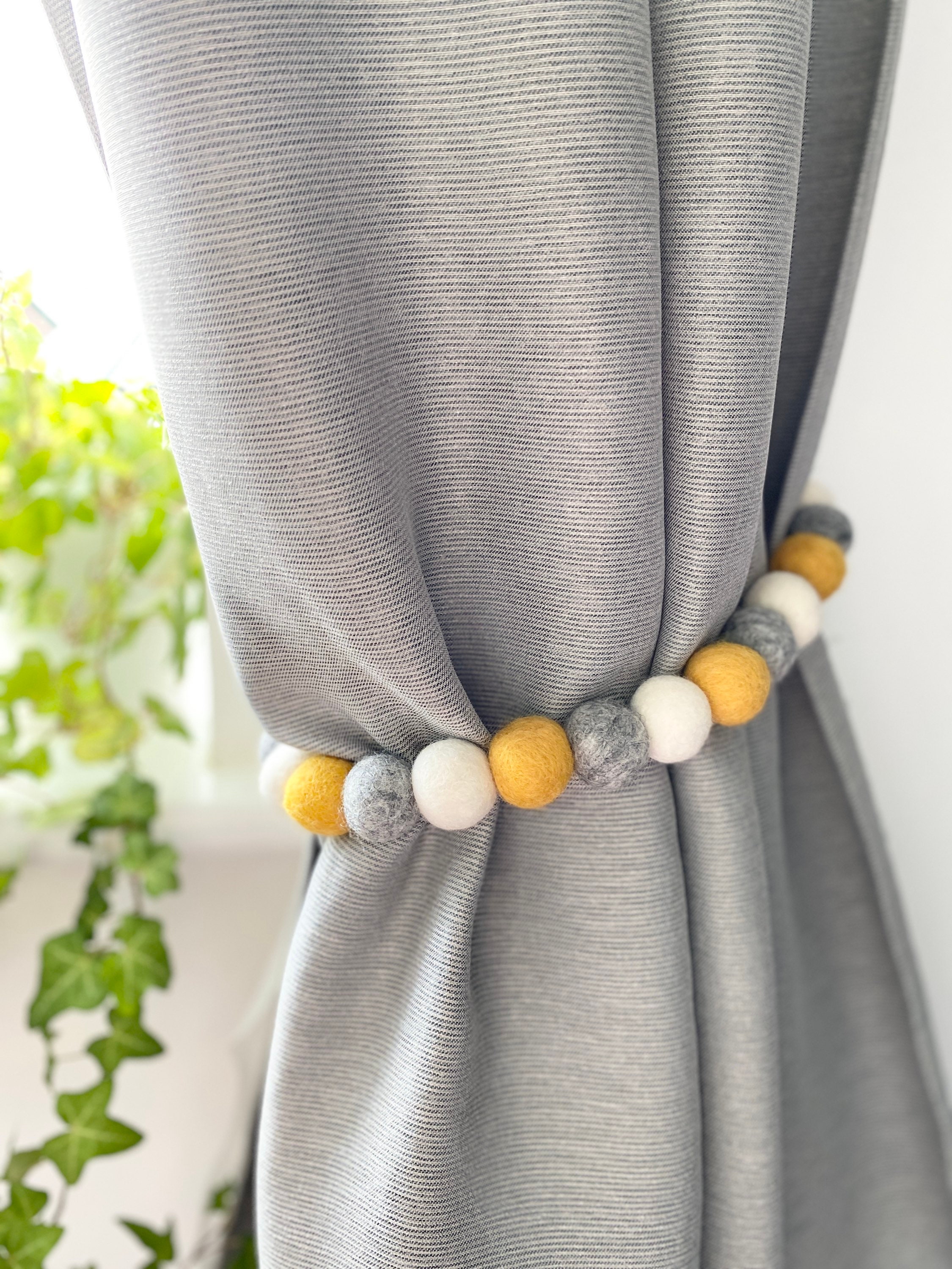 Mustard and Grey Tieback Curtain Pom Pom Curtain Tie Backs Etsy UK