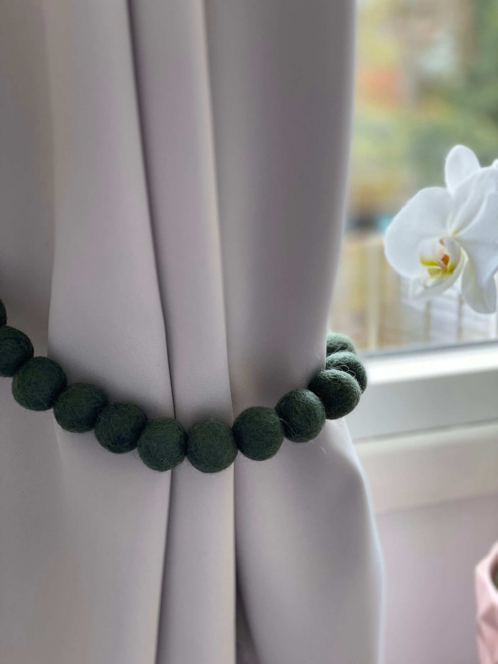 Dark Green Tieback Curtain Pom Pom Curtain Tie Backs Etsy UK
