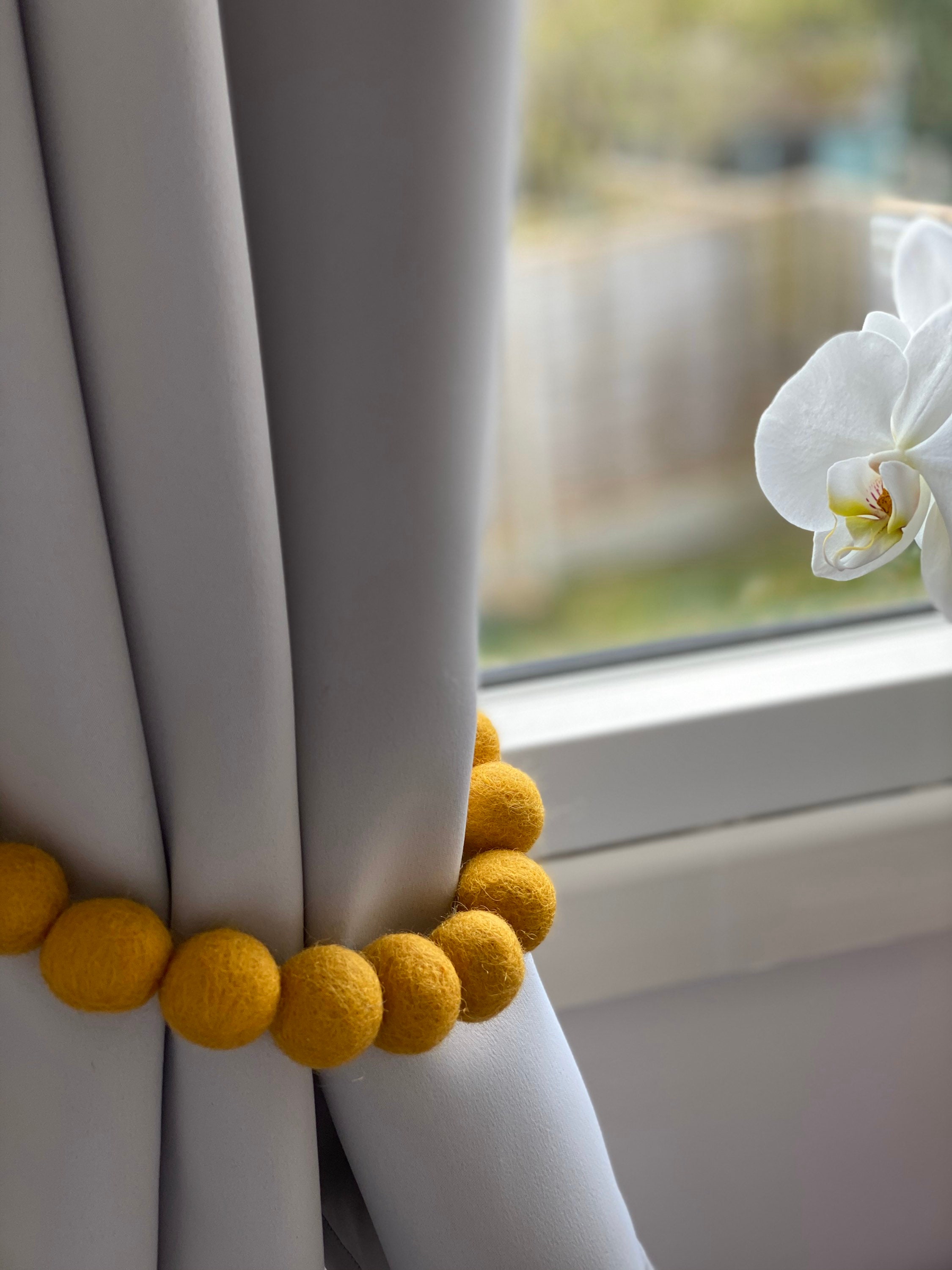 Mustard Tieback Curtain Pom Pom Curtain Tie Backs Curtain Etsy