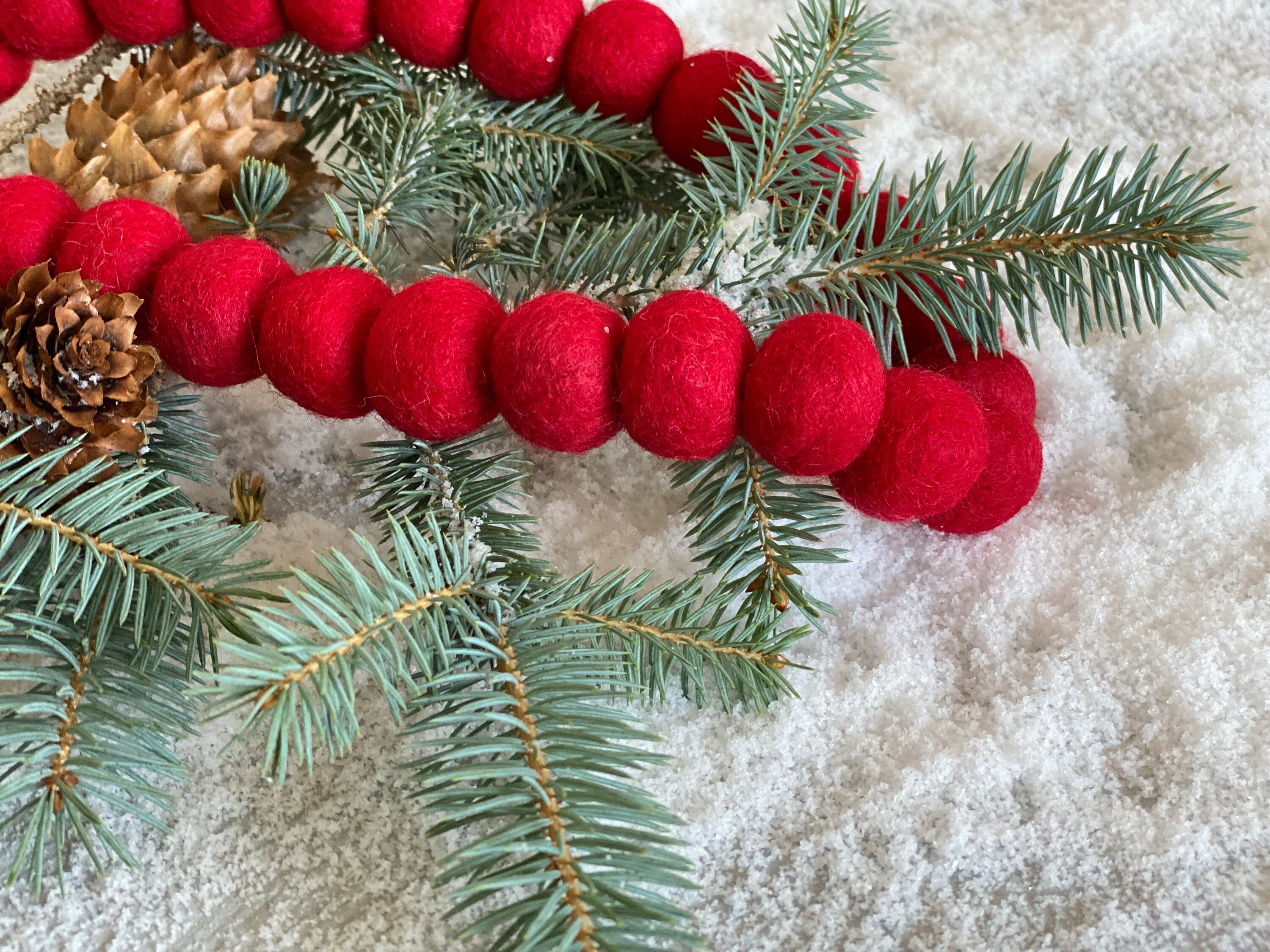 Red Christmas Garland Red Felt Ball Garland Christmas Tree Etsy