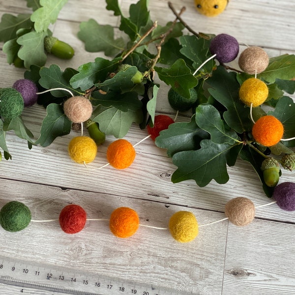 Autumn Pom Pom Garland -  Felt Ball Garland - Kids Decor - Playroom Garland - Playroom Wall Decor - Party Decor - Autumn decoration