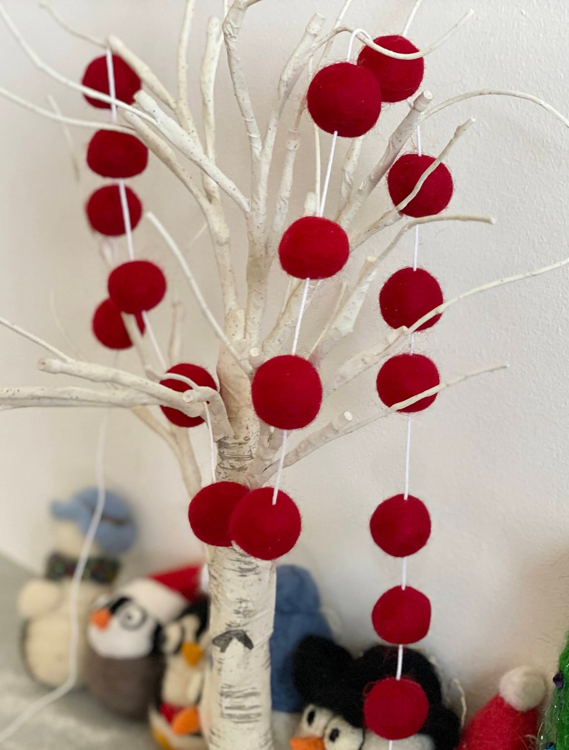 Red Christmas Garland Red Felt Ball Garland Christmas Tree Etsy UK