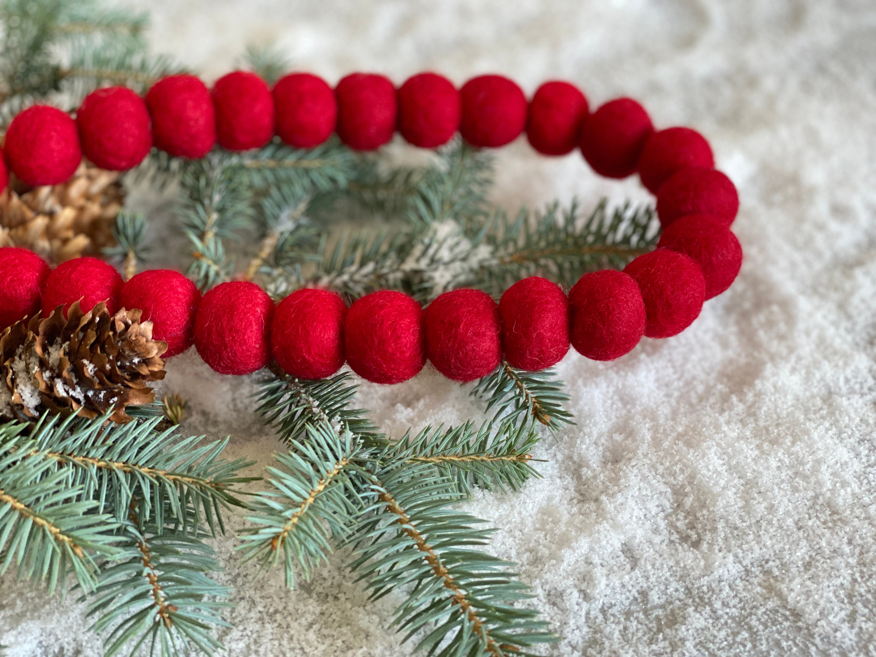 Red Christmas Garland Red Felt Ball Garland Christmas Tree Etsy UK