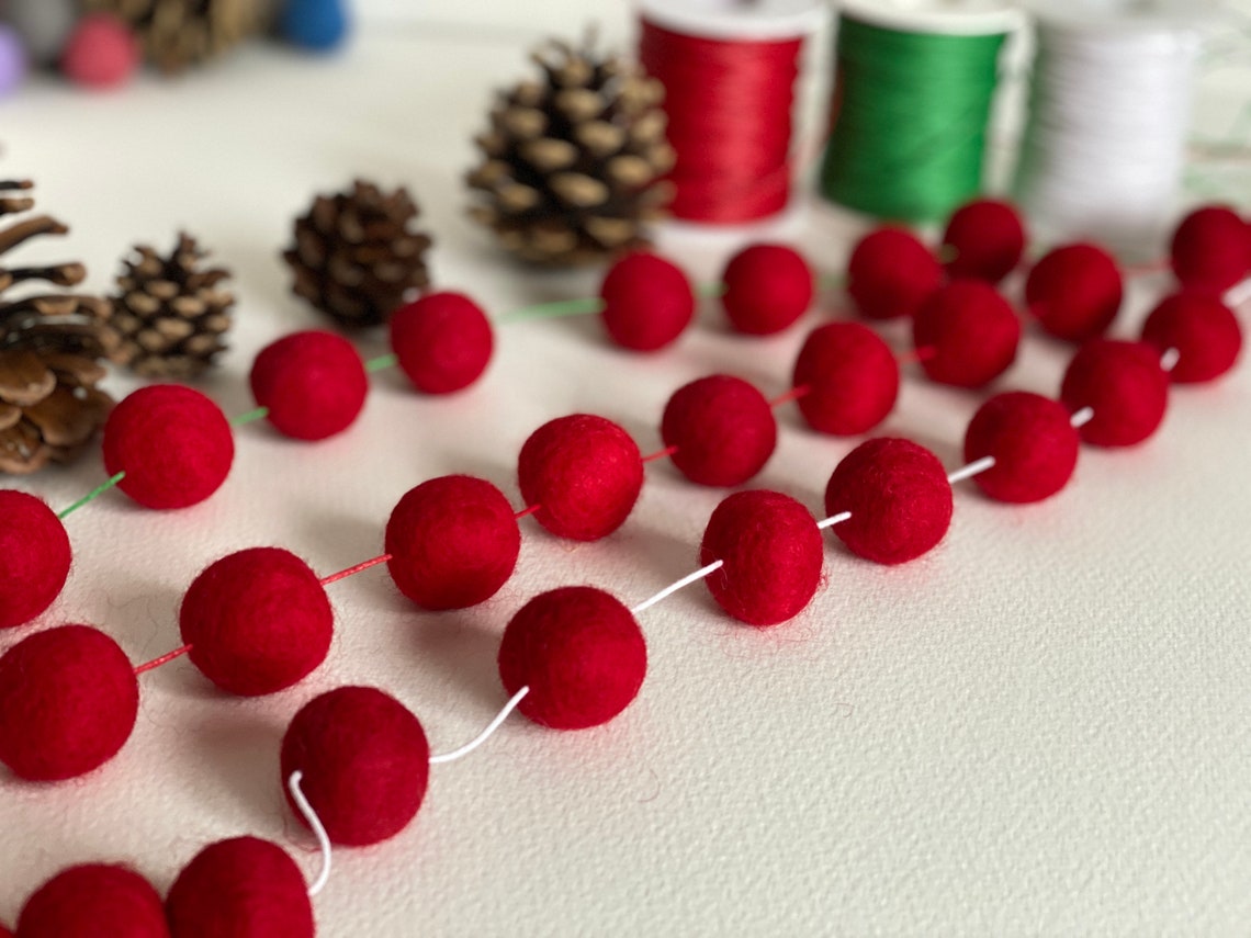 Red Christmas Garland Red Felt Ball Garland Christmas Tree Etsy UK