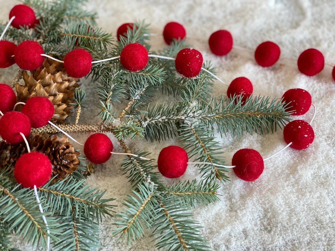 Red Christmas Garland Red Felt Ball Garland Christmas Tree Etsy UK