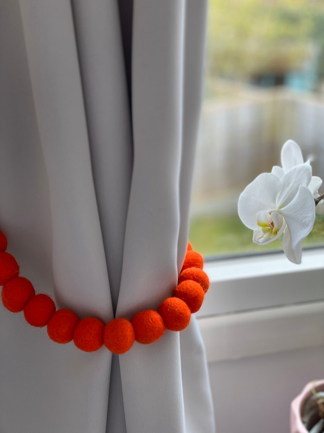 Orange Tieback Curtain pom Pom Curtain Tie Backs Curtain Etsy UK