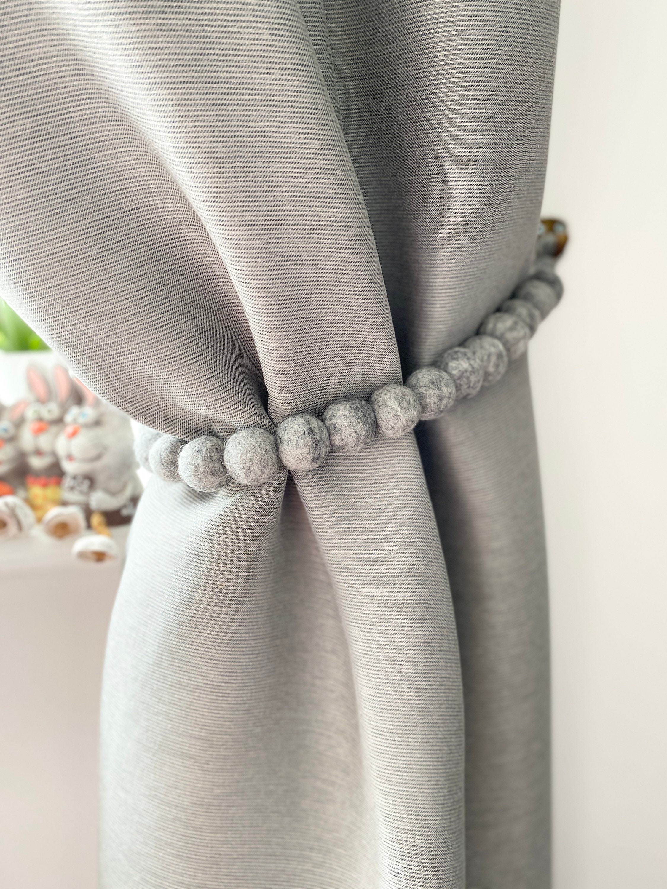 Grey Tieback Curtain Pom Pom Curtain Tie Backs Curtain Etsy UK