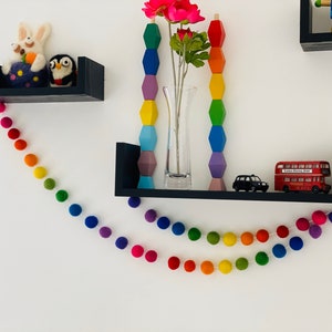 Rainbow Wool Felt Ball Garland: Handmade Nursery Decor