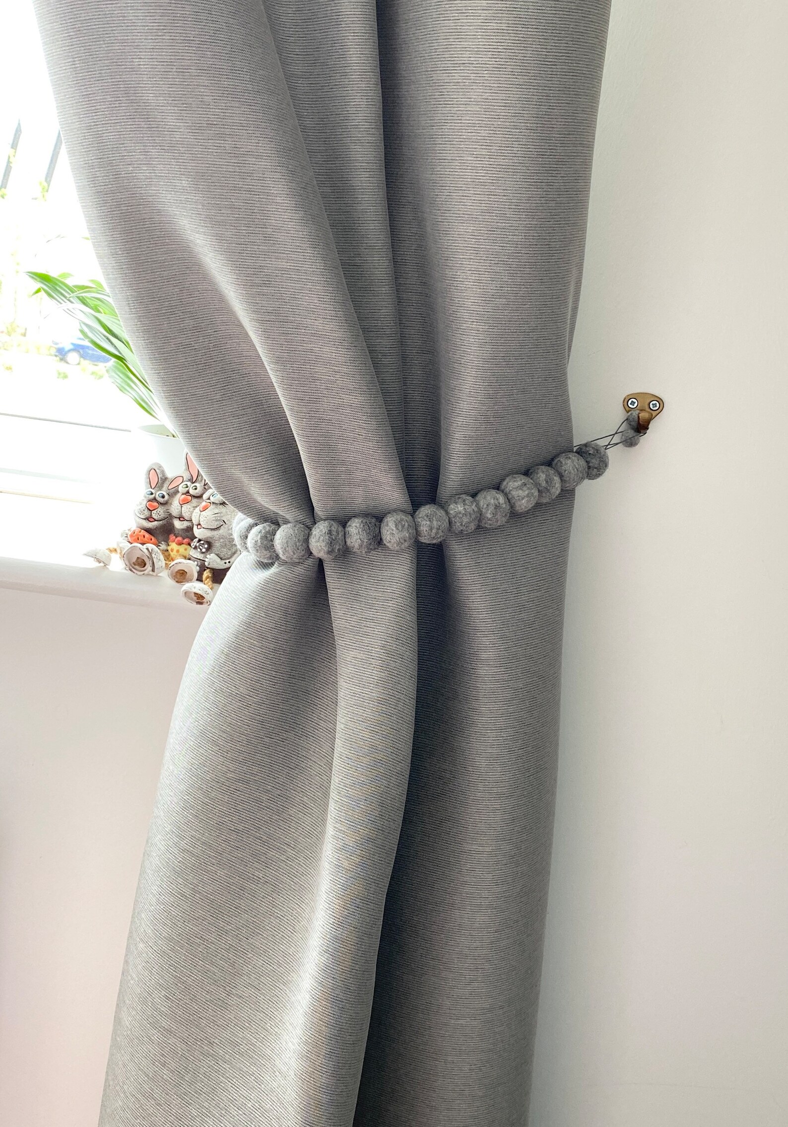 Grey Tieback Curtain Pom Pom Curtain Tie Backs Curtain Etsy UK