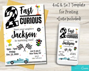Two Fast Birthday Invitation, Race Car Party (Digital Download)