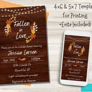 Fall bridal shower invitation | Autumn bridal shower invite | Fall Bridal Shower Invitation Template | Fall in Love Bridal Shower Invite