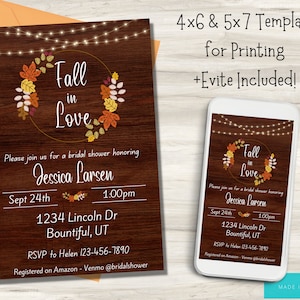 Fall bridal shower invitation | Autumn bridal shower invite | Fall Bridal Shower Invitation Template | Fall in Love Bridal Shower Invite