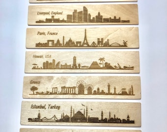 Country City Wooden Bookmark, Oxford, Liverpool, Paris, Hawaii, Greece, Istanbul, Geneva,  Wood Personalised Book Mark Options