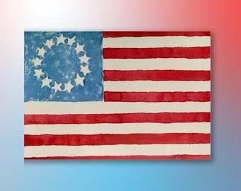 Kenzie et Craig : carte drapeau du 4 juillet aquarelle faite main ---- F1