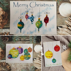 Kenzie und Craig: Handgemachte Aquarell Weihnachtskarten mit Verschiedenen Weihnachtsornamenten --- C21