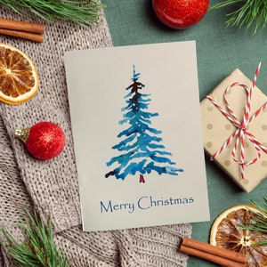 Handmade Watercolor Christmas Card with Christmas Tree ---- C20