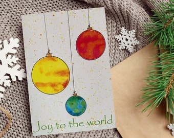 Handmade Watercolor Christmas Card With Christmas Ornaments ---- C2