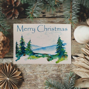 Kenzie and Craig: Handmade Watercolor Christmas Card with Christmas Trees ---- C4