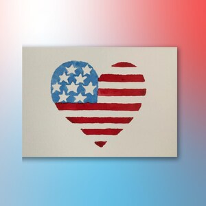 Kenzie and Craig: Handmade Watercolor Fourth of July Card with Heart and Flag ---- F7