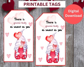 Printable Valentine's Day Gift Tags, Favor Tags, Valentine's Gnome Tags,  Sweets Tags, Valentines Day Gift Tags, Digital Download