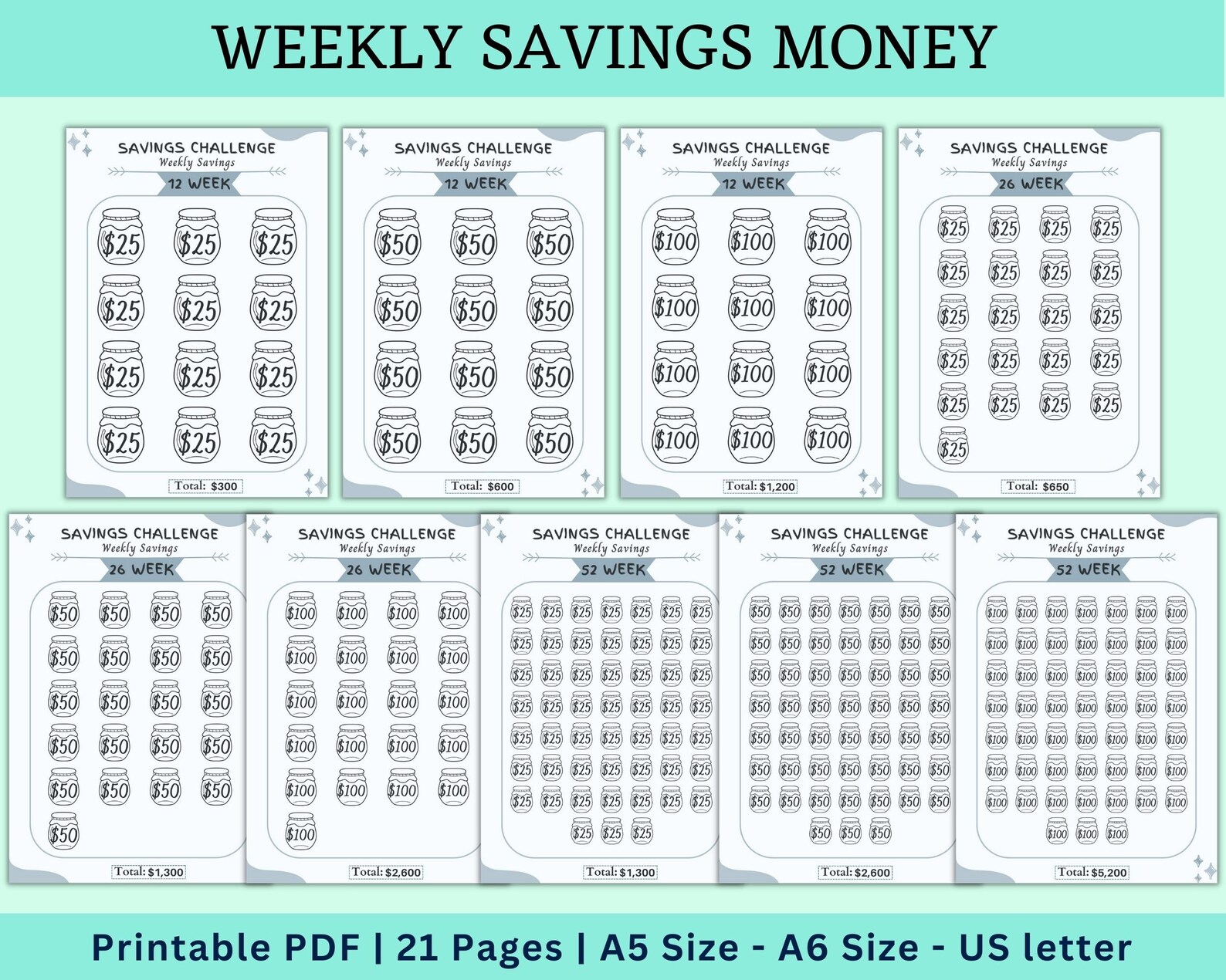Savings Money Challenge Printable Savings Challenge Bundle Printable ...