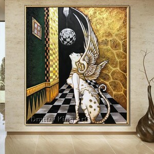 Arte surrealista de mujer Arte fantástico Pintura de mujer sobre lienzo Arte original Arte mural caprichoso Surrealismo Pintura al óleo Obra de arte de mujer Arte mural de mujer