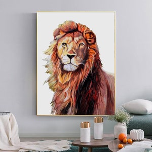 Póster abstracto colorido enmarcado del Rey León, arte mural de león, impresión de león, decoración infantil de león, arte abstracto, arte mural de safari, pintura de cabeza de león