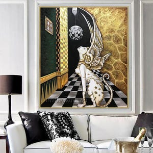 Surreal Woman art Fantasy art Woman Painting on Canvas Original Art Whimsical Wall Art Surreal Mixed Painting Woman Artwork Woman Wall Art