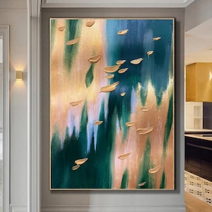 Original Abstract Painting, Minimalist Abstract Painting, Large Abstract Painting, Gold Painting Green Painting, Large Wall Canvas Painting