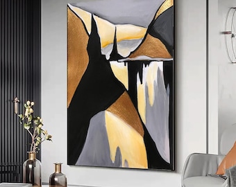 抽象画 宇宙テーマ 黒と金 ベージュとゴールドの大きな抽象画：黒とゴールドの壁アート - Etsy 日本