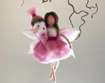 little felted school cone fairy