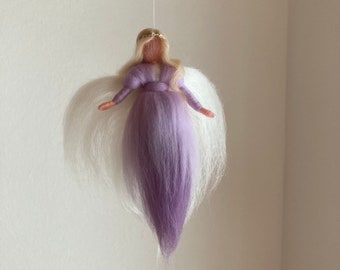 small felted angel, lilac, felt angel, guardian angel, angel made of fairytale wool