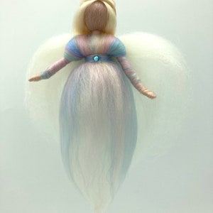 small pastel-colored guardian angel, angel made of fairytale wool, felt fairy, Waldorf, felted angel image 7