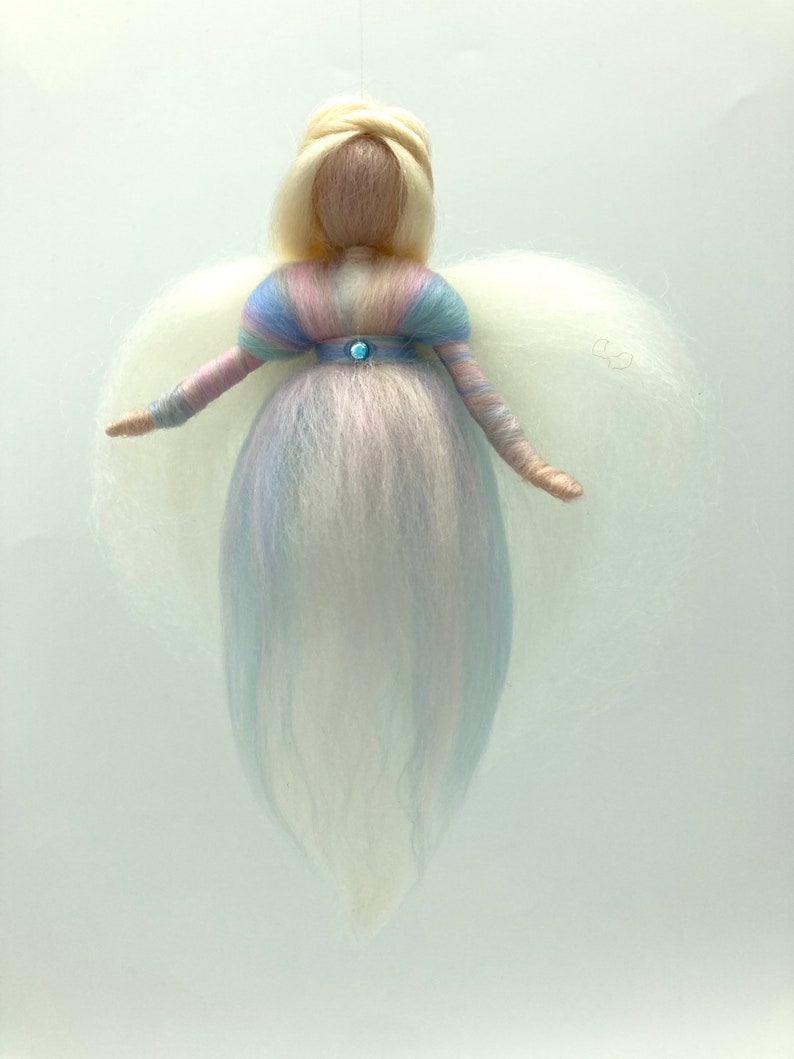 small pastel-colored guardian angel, angel made of fairytale wool, felt fairy, Waldorf, felted angel image 7