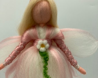 delicate pink felt fairy, baptism gift, Mother's Day, felt elf, Waldorf doll, felt figure