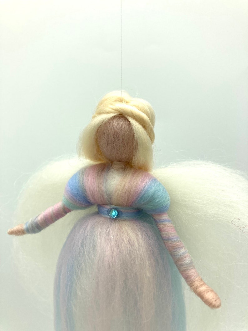 small pastel-colored guardian angel, angel made of fairytale wool, felt fairy, Waldorf, felted angel image 3