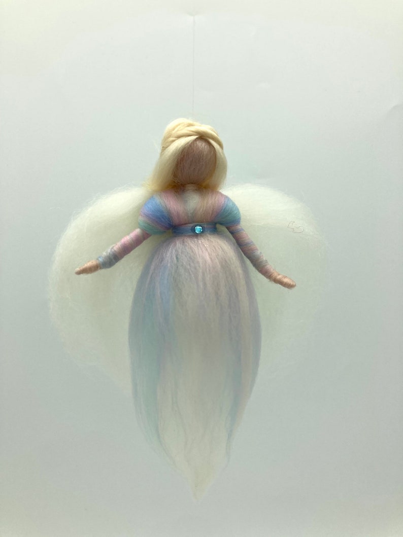 small pastel-colored guardian angel, angel made of fairytale wool, felt fairy, Waldorf, felted angel image 8