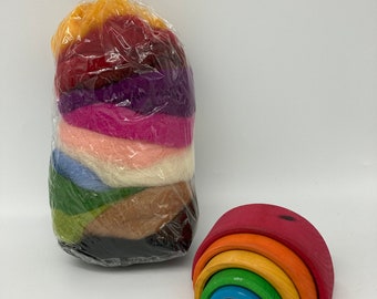 Mixtüte Zwergenwolle, Merinowolle vom Bergschaf, Regenbogenfarben, DIY, Filzwolle, Filzwolle für Anfänger