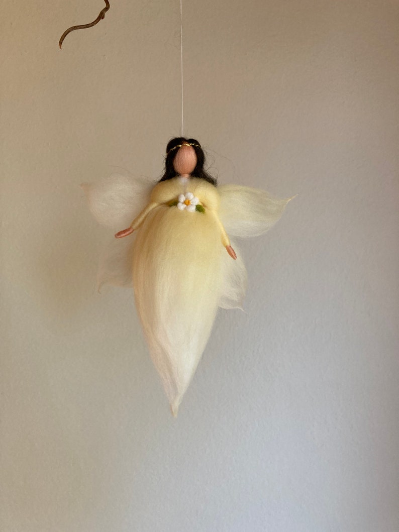 small flower fairy, vanilla yellow, Waldorf-inspired delicate felt fairy, felt doll image 5