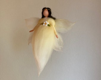 Little flower fairy, vanilla yellow, Waldorf-inspired delicate felt fairy, felt doll