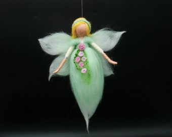 mint green rose fairy felt doll felt doll Waldorf inspired felt fairy, flower fairy, spring fairy, felt doll, artist doll