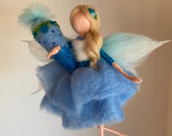 little blue school cone fairy, felt fairy, Waldorf-inspired felt elf with school cone, felt fairy made of fairytale wool, ooakdoll, felt doll