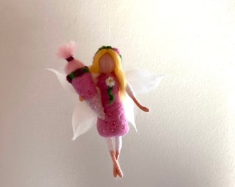 felted pink school bag fairy