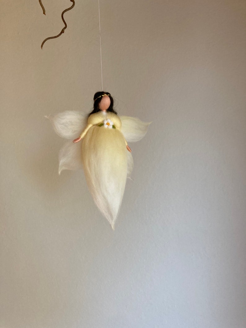 small flower fairy, vanilla yellow, Waldorf-inspired delicate felt fairy, felt doll image 4