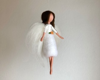 felted guardian angel, felt angel, guardian angel, baptism gift, Waldorf-inspired, lucky charm