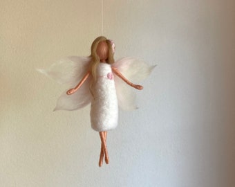 delicate felted flower fairy, felt figure, Waldorf-inspired, children's room decoration, felt doll