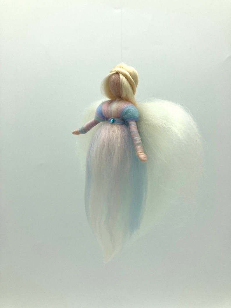 small pastel-colored guardian angel, angel made of fairytale wool, felt fairy, Waldorf, felted angel image 4