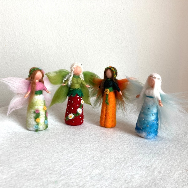 felted season fairies, felt dolls, felt figures, season table, seasons, birthday children, flower children, spring fairies