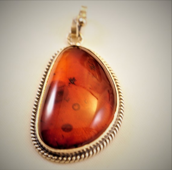 Amber Swirl Overlay Pendant 925 Sterling Silver Cognac Baltic Amber