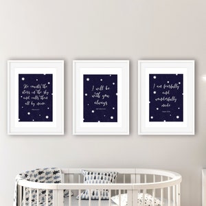 Nursery Bible verse print set of 3, space nursery prints with stars, counts the stars, I will be with you, Fearfully and wonderfully made